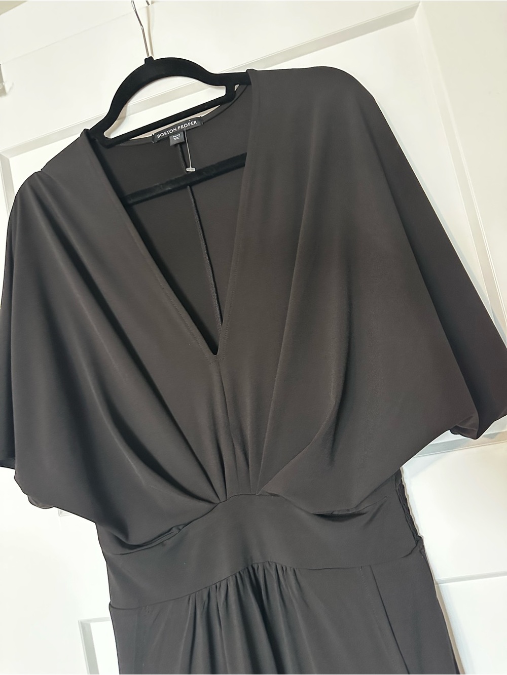 Boston Proper Black V-Neck Dolman Sleeve Maxi Dress